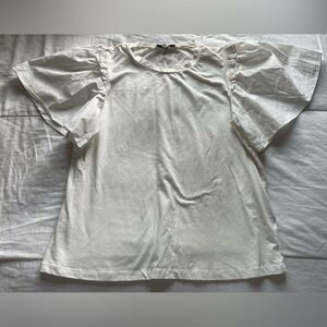 English Factory Mixed Media Ruffle Sleeve Blouse Top Medium White Minimalist